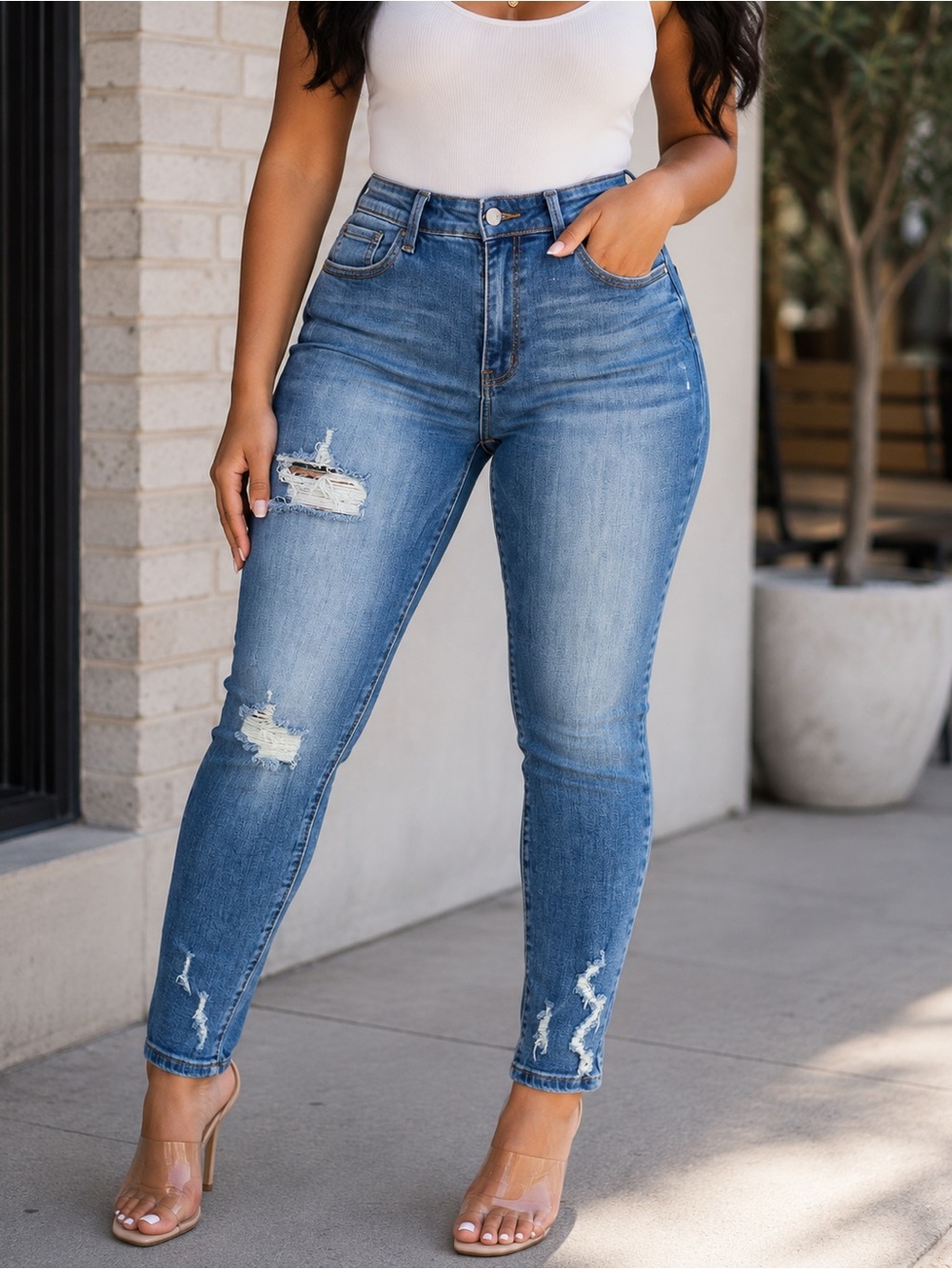 Fashion Nova Womens Size 15 Distressed High Rise Skinny Jeans Medium Wash